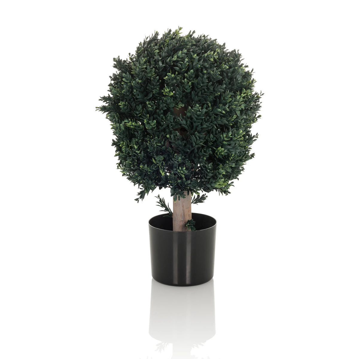 Grøn Kunstige plante BUXUS formet som et kugleformet træ med sort potte fra hjh OFFICE – 360-graders visning (sideprofil 90°)