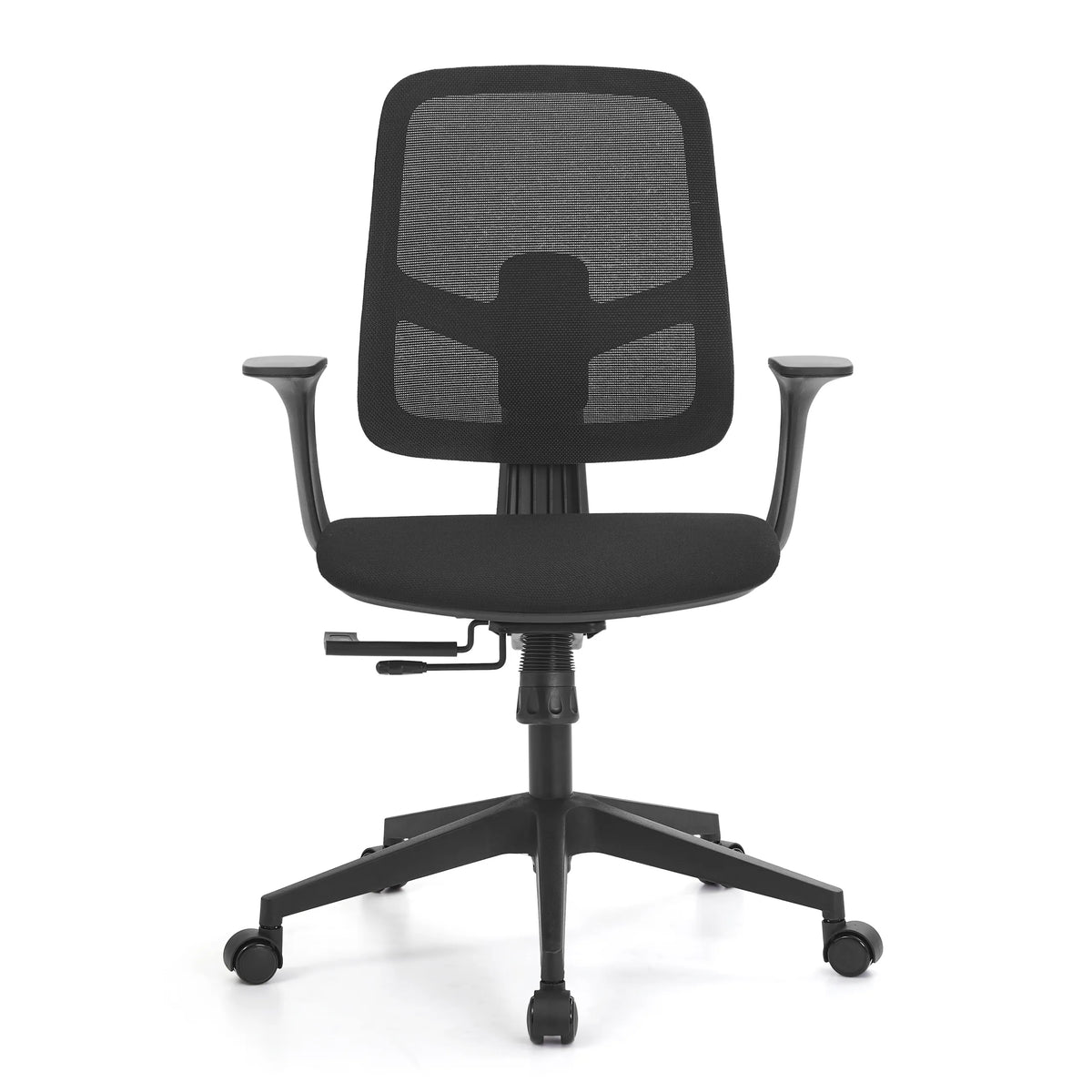 Sort Home Office kontorstol Malio med netryg og femhjulet fodkryds fra hjh OFFICE – 360-graders visning (forfra 0°)