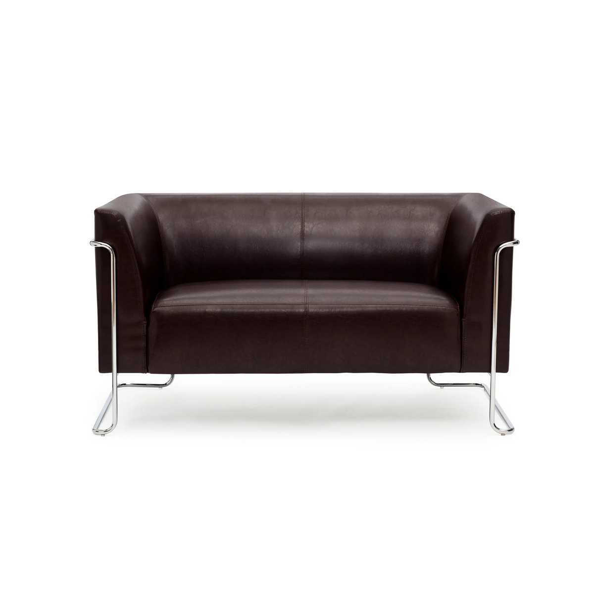 Brun loungesofa CURACAO som to-personers sofa med krombelagte metalben fra hjh OFFICE – 360-graders visning (forfra 0°)