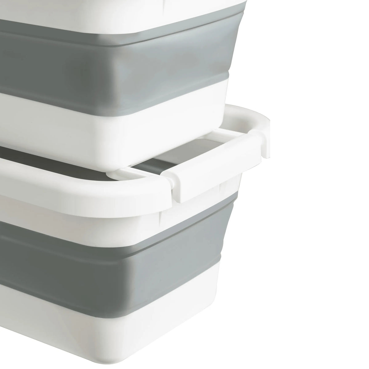 Stablede CLEAN SILW foldbare beholdere i grå og hvid med integrerede håndtag fra hjh OFFICE