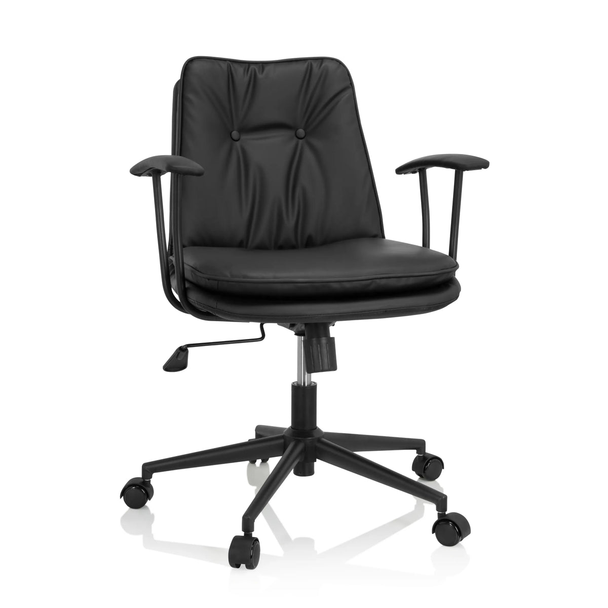 Sort Home Office kontorstol SMALLO med polstring og femhjulet fodkryds fra hjh OFFICE – 360-graders visning (forfra 20°)