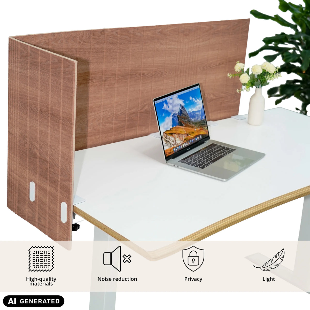 Brun bordopdeler FLEXMIUT ROLL W med L-form på et hvidt skrivebord fra hjh OFFICE