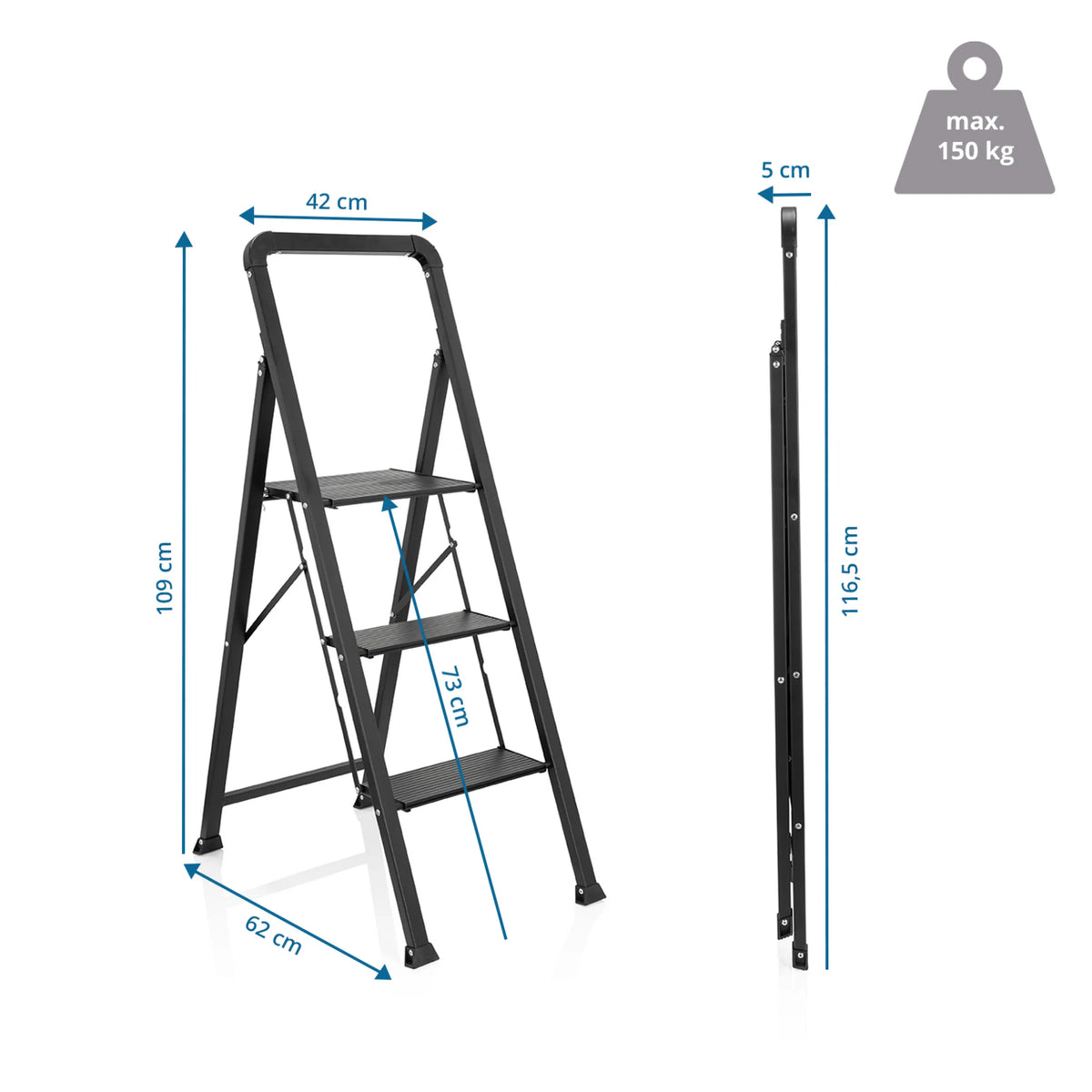 Teknisk tegning af Foldestige SOLID W6 med en højde på 109 cm fra hjh OFFICE