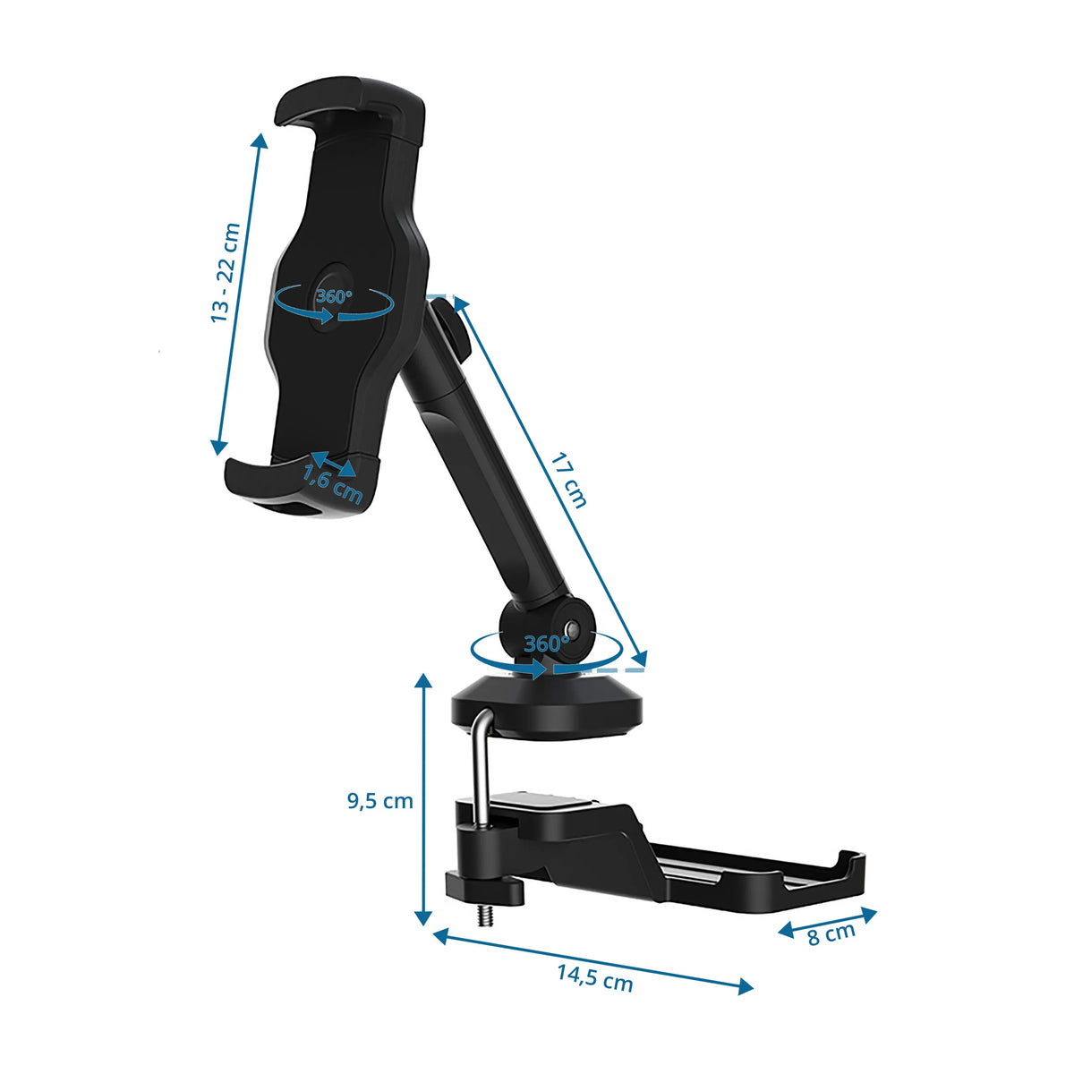 Måltegning af Holder til mobiltelefon & tablet FLEXMOBI III med en højde på 17 cm fra hjh OFFICE