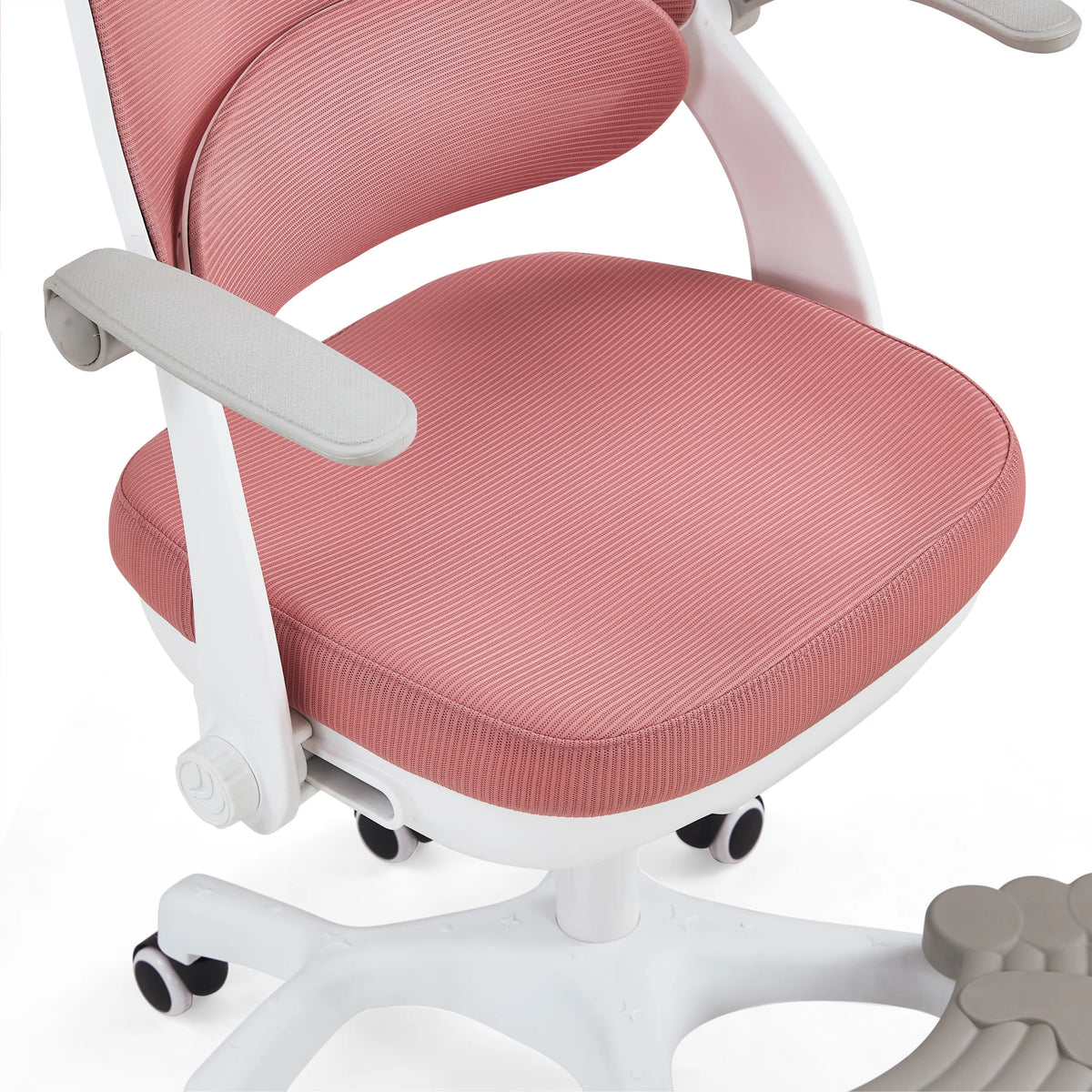 Lyserød polstret sæde og ryglæn på Kiddy Smart Step drejestol til børn med hvidt stel fra hjh OFFICE