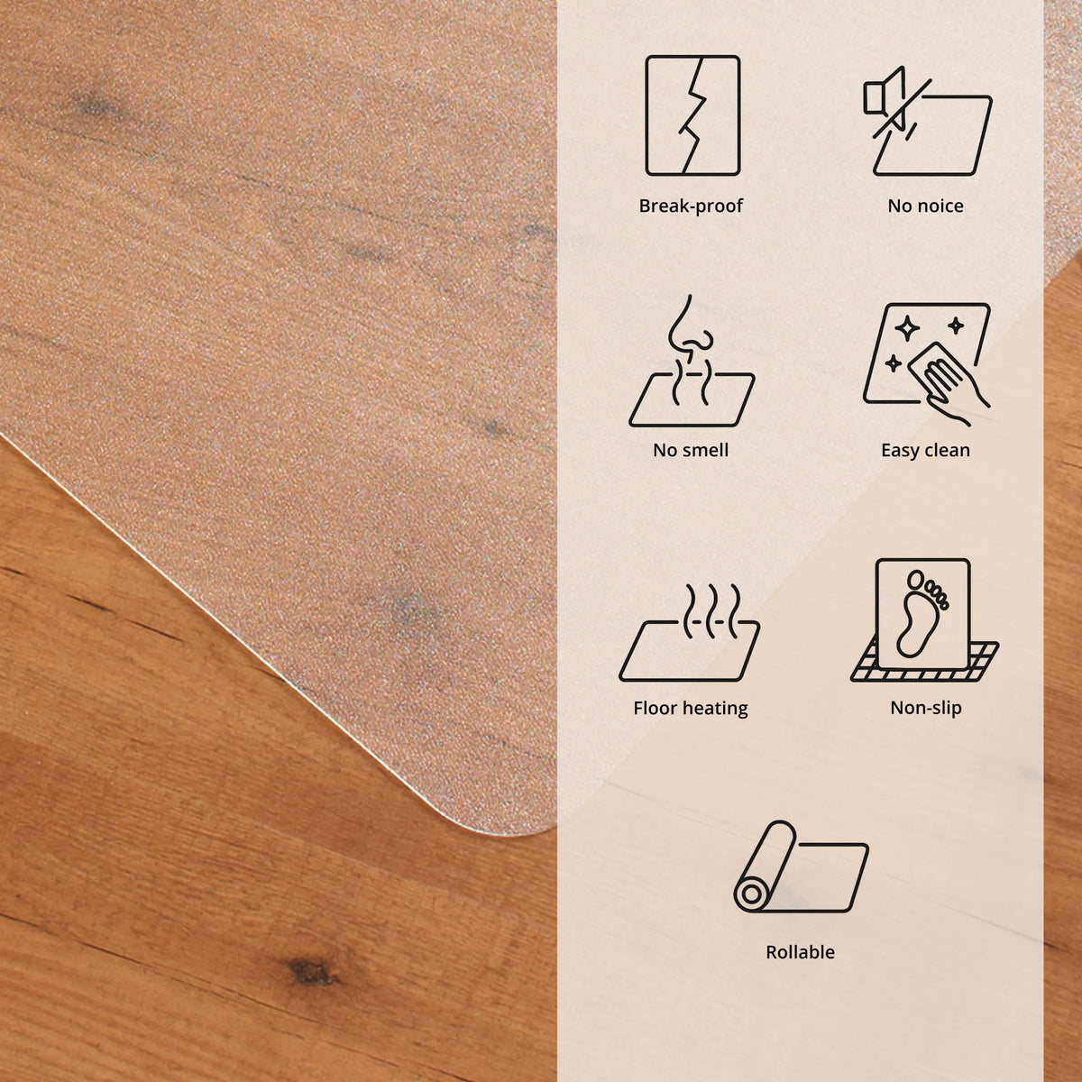 Transparent polykarbonat fra Gulvbeskyttelsesmåtte ULTIMAT II med funktionelle symboler fra Floortex