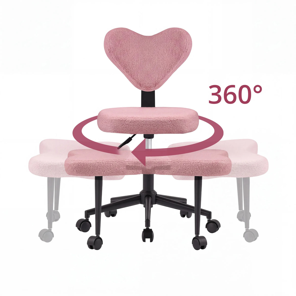 360-Grad-Drehfunktion des rosa Meditationsstuhls Asanasit mit herzförmiger Rückenlehne von hjh LIVING