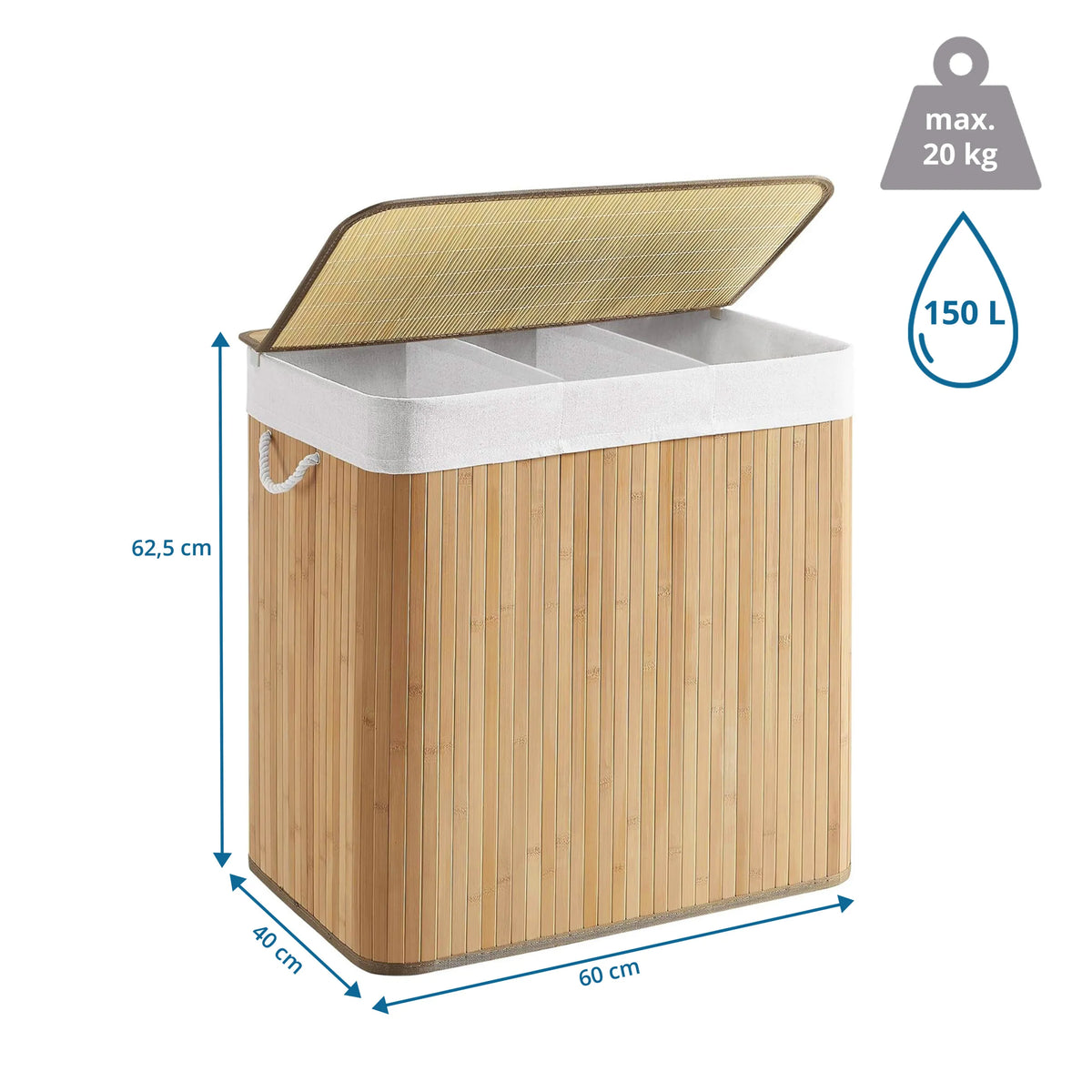 Måltegning af Vasketøjskurv FALSTER XXL B med 60 × 40 cm og 150 L volumen fra hjh LIVING