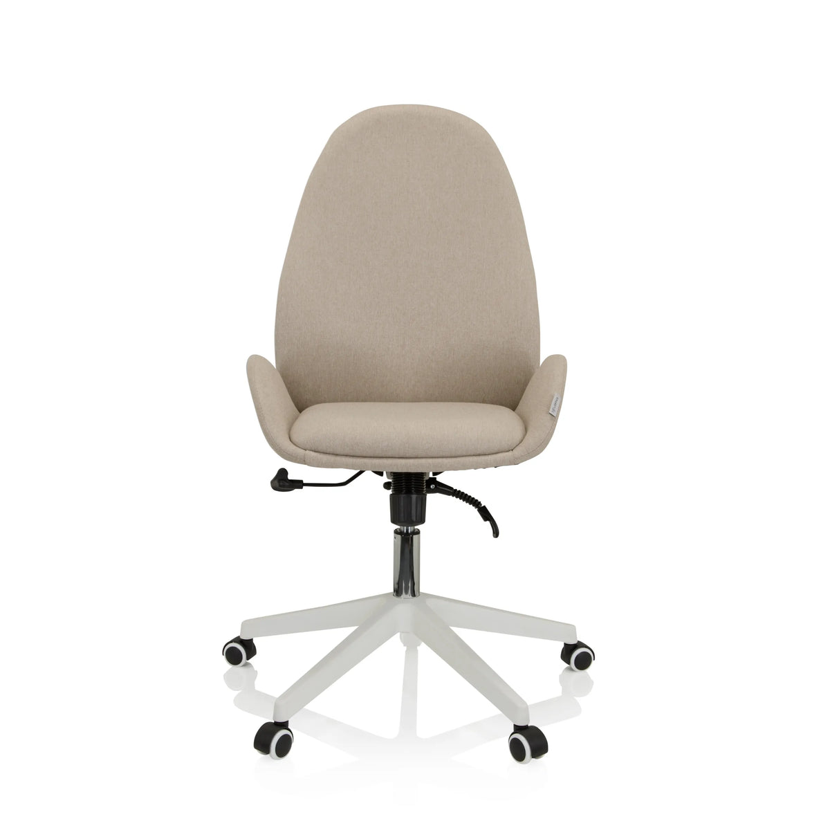 Beige AVEA I Home Office kontorstol med armlæn og hvidt femstjernet fodkryds med hjul fra hjh OFFICE – 360-graders visning (forfra 0°)
