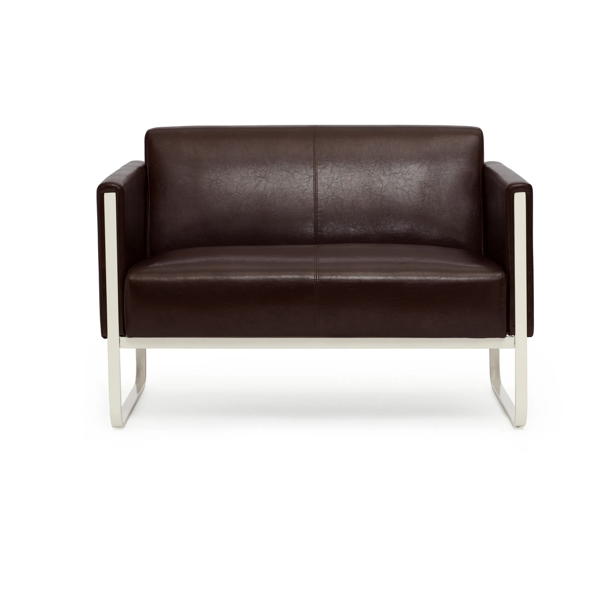 Brun loungesofa ARUBA som twosetter med sølvfarvet metalstel fra hjh OFFICE – 360-graders visning (forfra 0°)