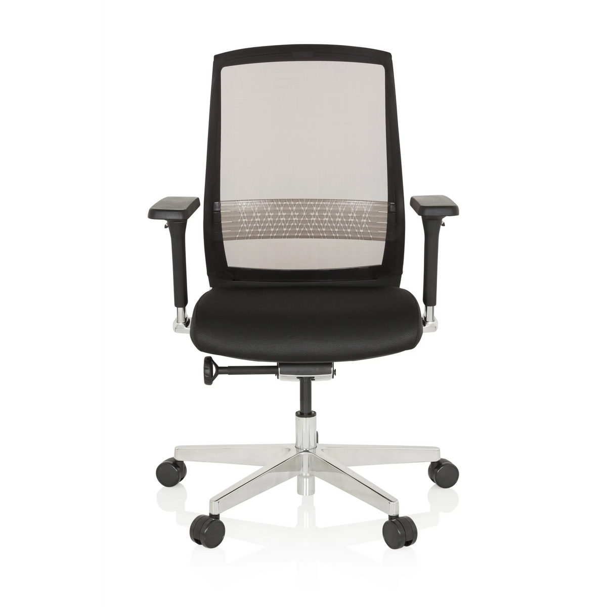 Sort High End kontorstol FOUNTAINE med netryg og femhjulet fodkryds fra hjh OFFICE – 360-graders visning (forfra 0°)