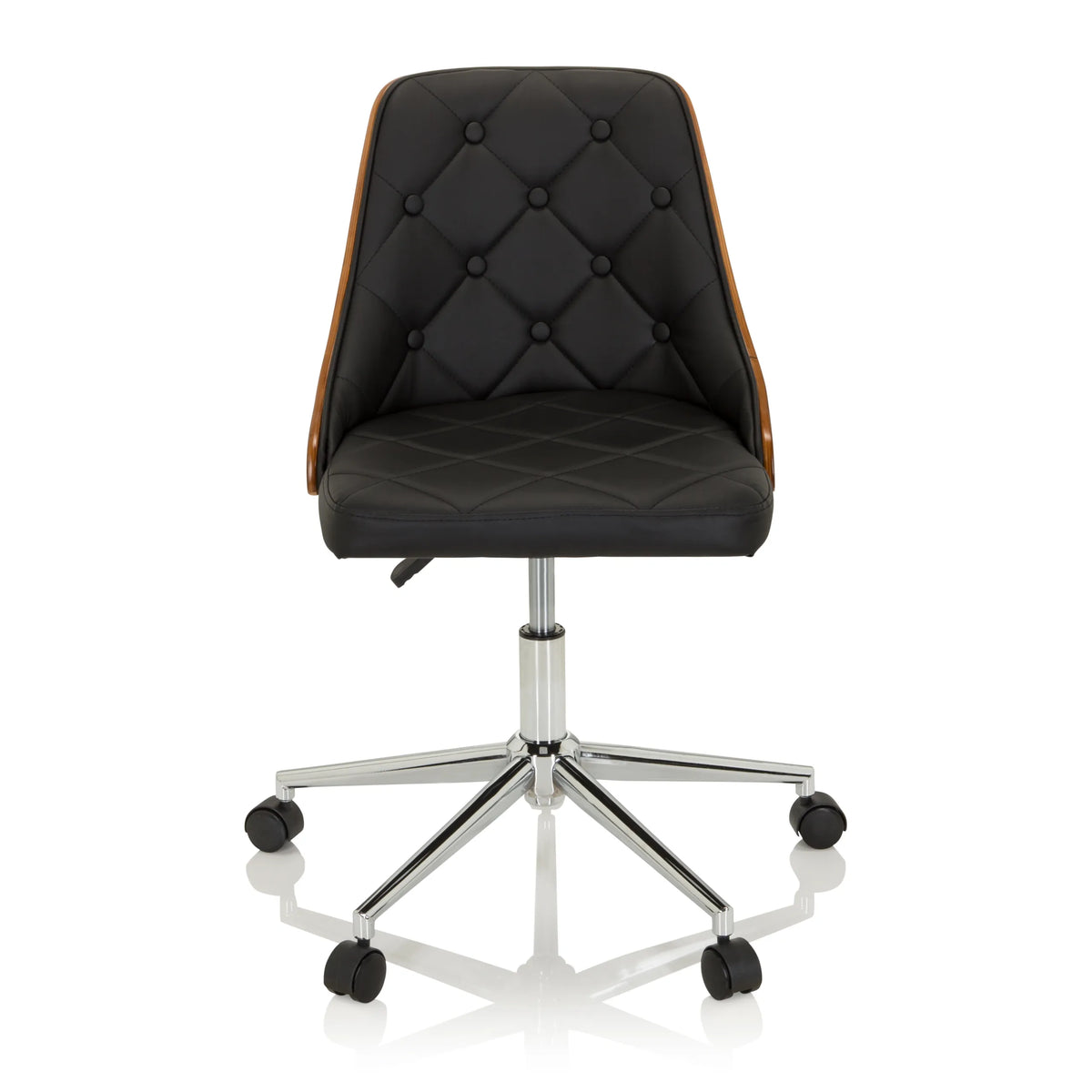 Sort Home Office kontorstol CENCA med quiltet polstring og femhjulet fodkryds fra hjh OFFICE – 360-graders visning (forfra 0°)