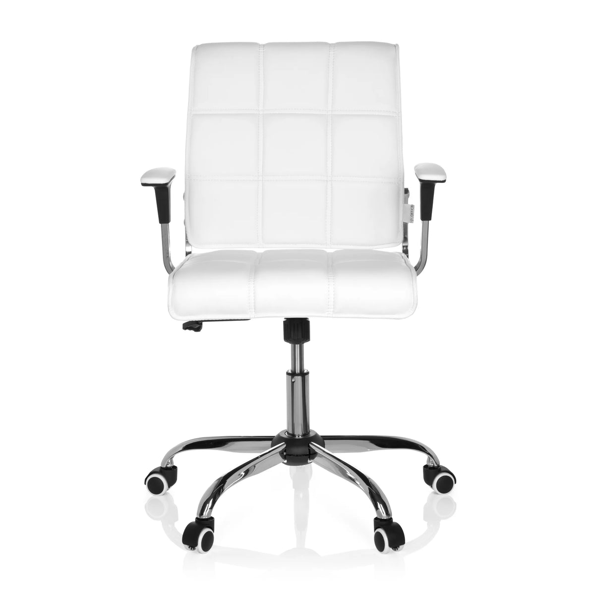Hvid Home Office kontorstol ERNESTO med quiltet polstring og femhjulet fodkryds fra hjh OFFICE – 360-graders visning (forfra 0°)