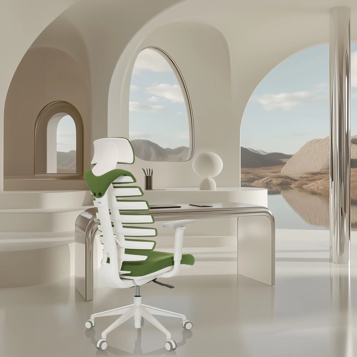 Professionel kontorstol ERGO LINE W i farven Mystic Forest med hvidt stel fra hjh OFFICE