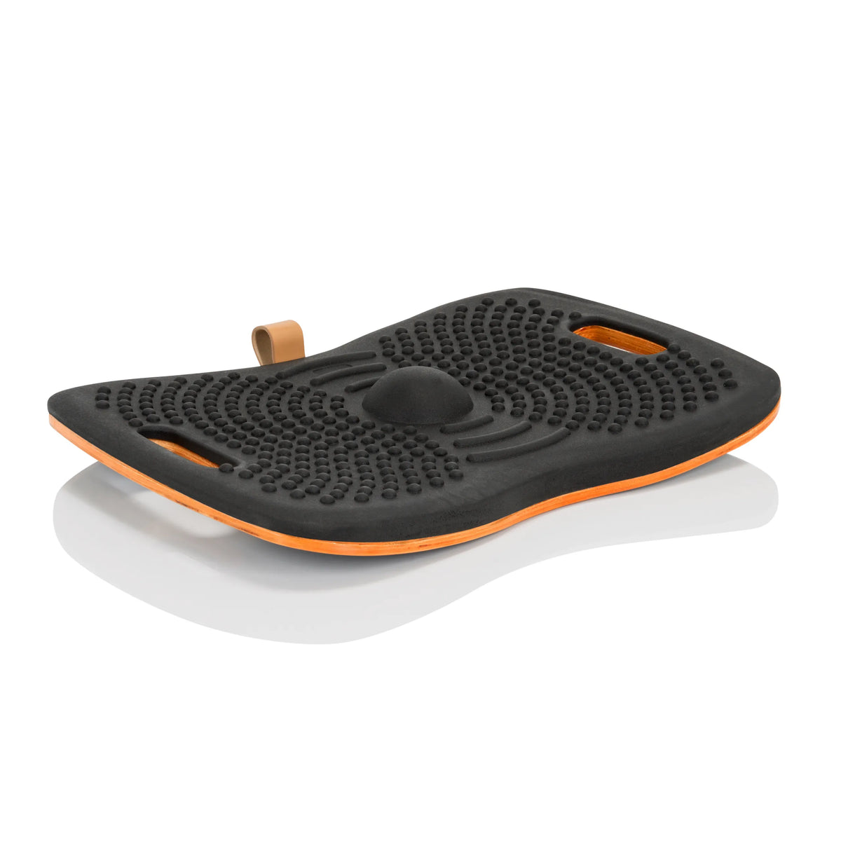 Sort Balancebræt ACTIV med noppestruktur og orange kerne fra hjh OFFICE – 360-graders visning (skråt bagfra 144°)