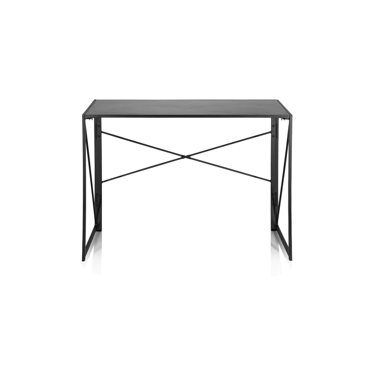 Sort klapskrivebord EASY UP MULTI med en X-stiver til stabilisering fra hjh OFFICE – 360-graders visning (forfra 0°)
