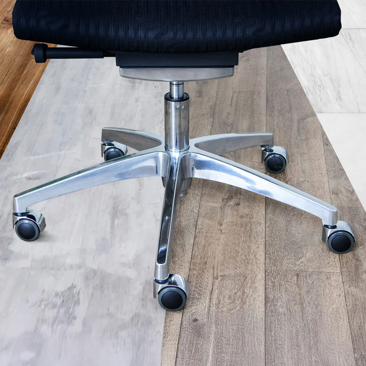 Femstjernet fodkryds med stolehjul 5x ROLO LUX 11mm/50mm i sort-sølv til hårde gulve fra hjh OFFICE