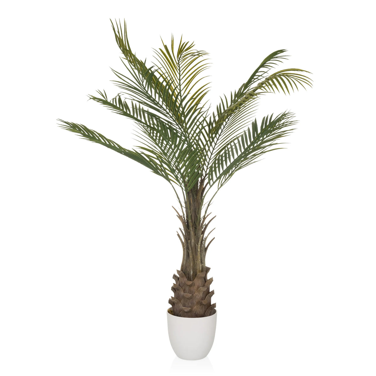 Grøn Kunstige plante DRACAENA formet som en palme med hvid potte fra hjh OFFICE – 360-graders visning (forfra 0°)