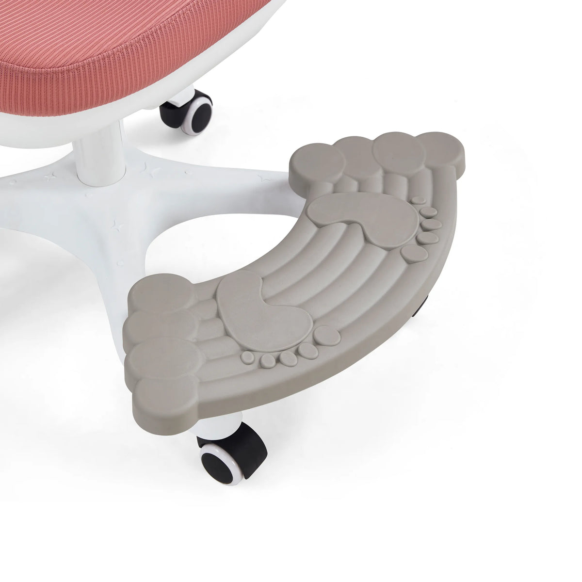 Grå fodstøtte til Kiddy Smart Step drejestol til børn med strukturerede fordybninger på et hvidt fodkryds fra hjh OFFICE