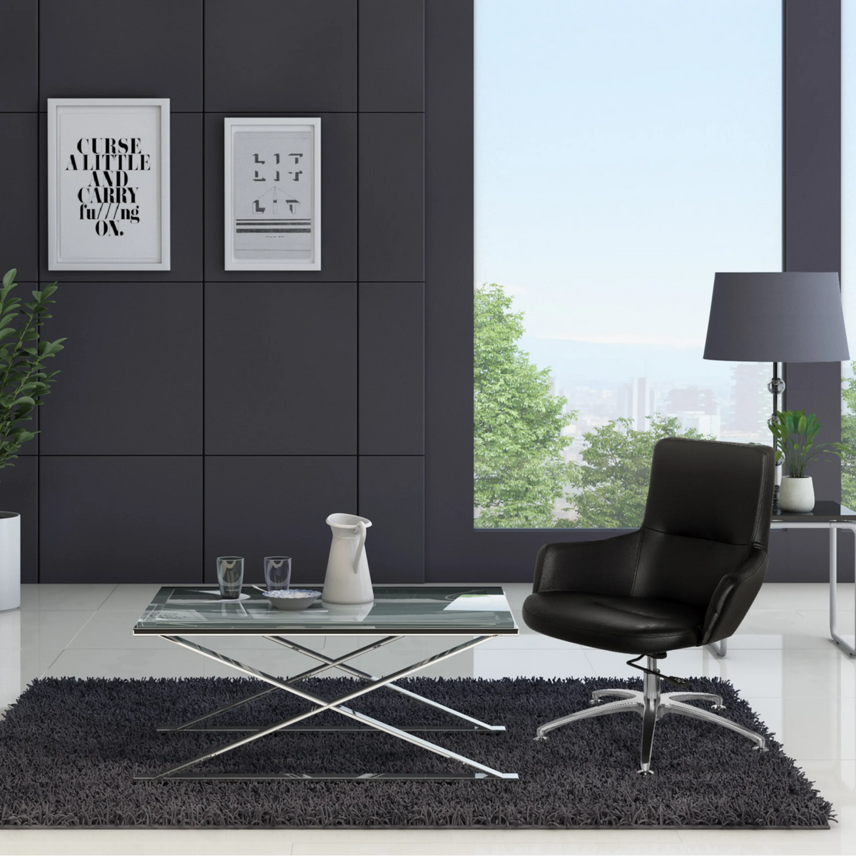 Sort SHAKE 300 loungelænestol med blank stjernefod i en moderne rumssituation fra hjh OFFICE