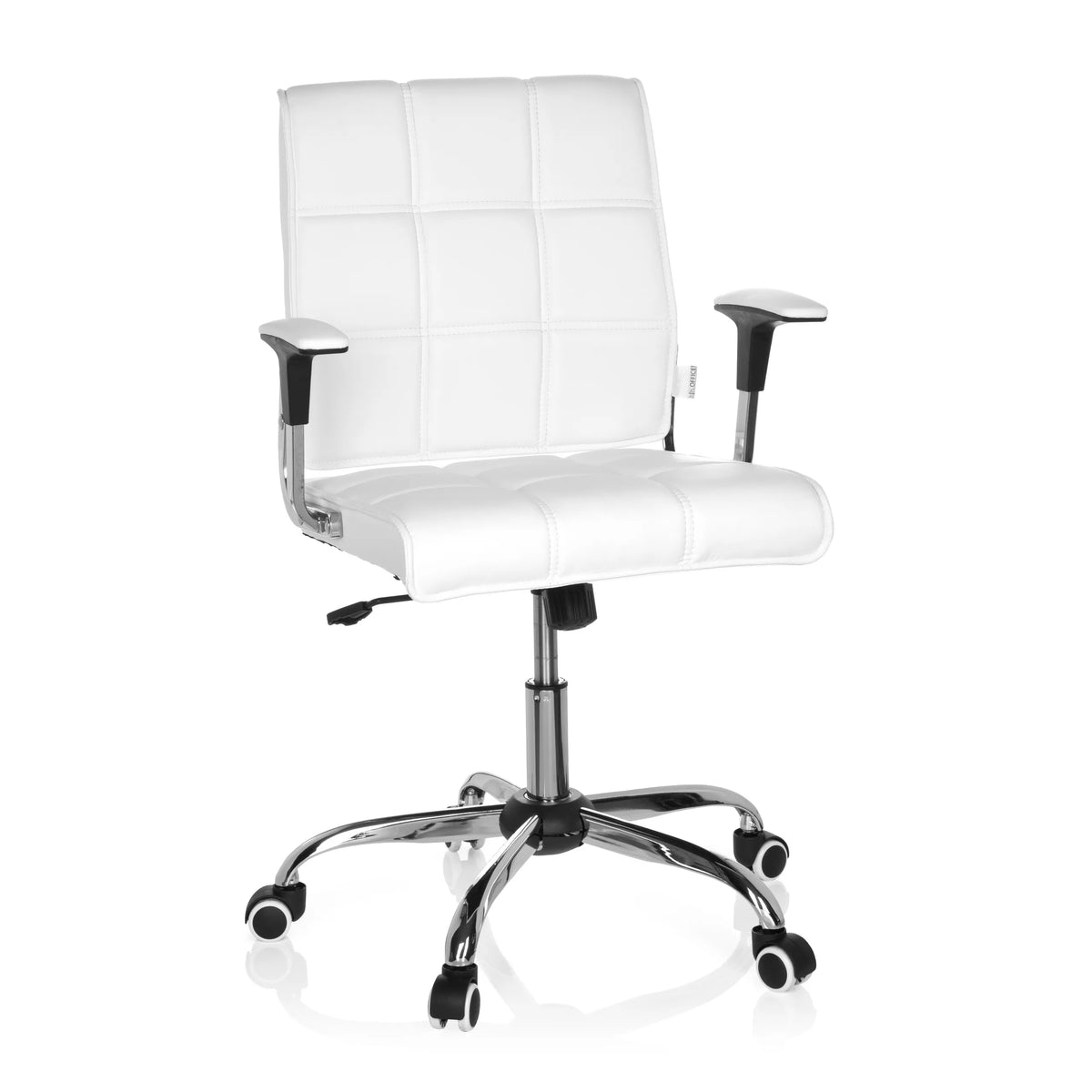 Hvid Home Office kontorstol ERNESTO med quiltet polstring og femhjulet fodkryds fra hjh OFFICE – 360-graders visning (forfra 20°)