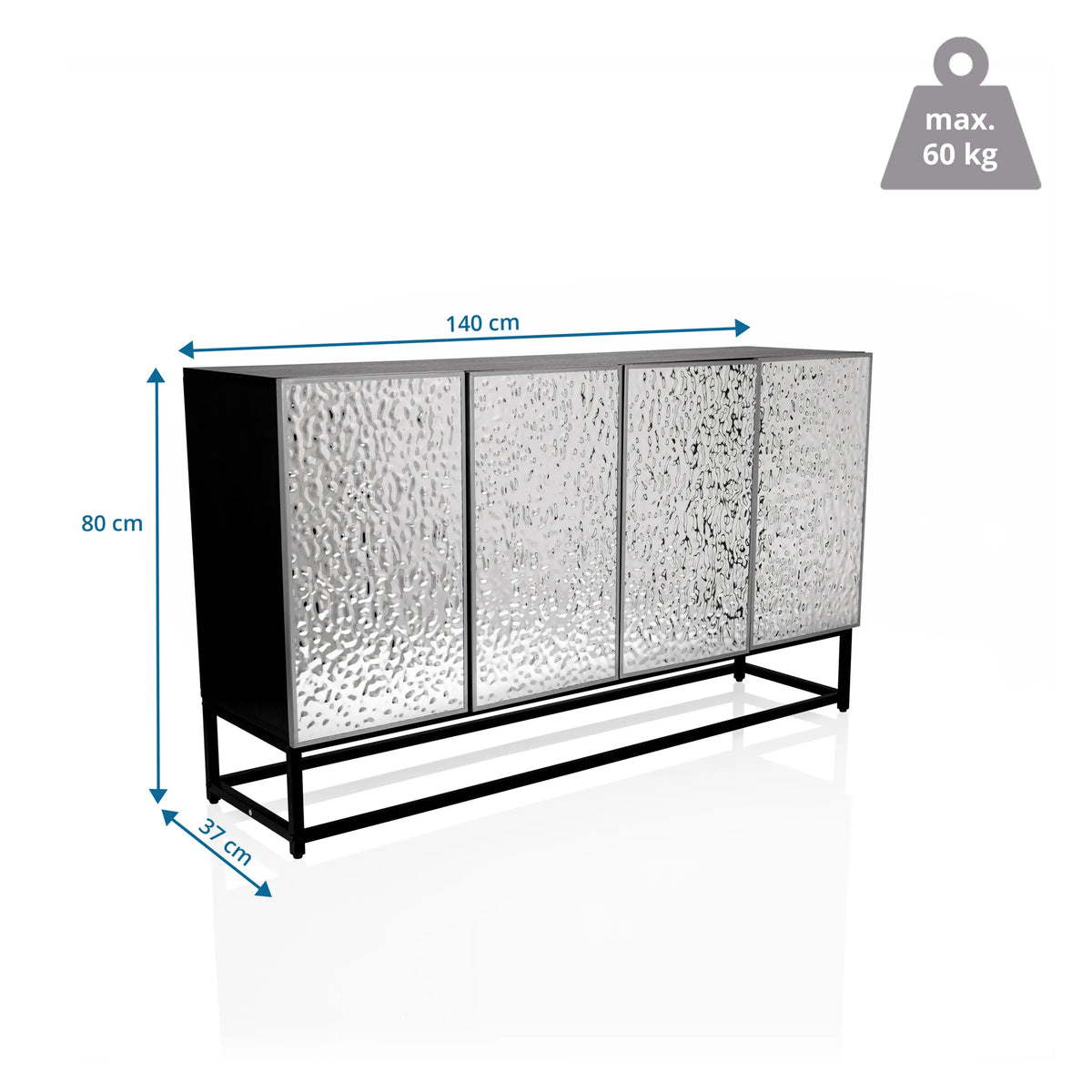 Måltegning af Kommode METALLIO med 140 × 80 cm og en belastningskapacitet på 60 kg fra hjh LIVING