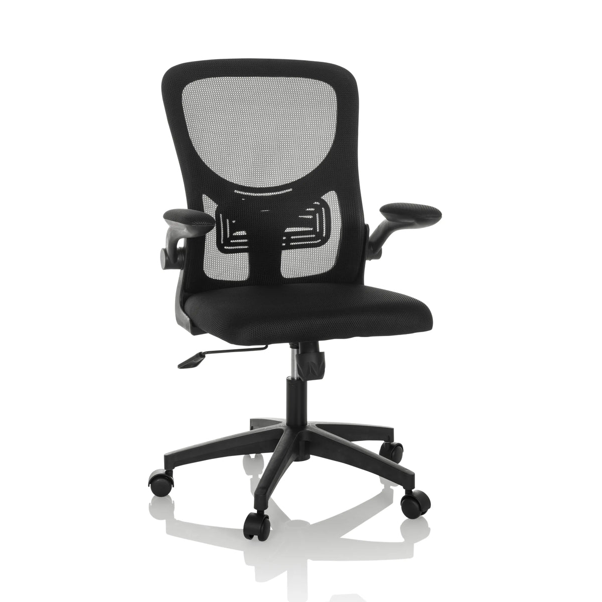 Sort Home Office kontorstol BELIO med netryg og femstjernet fodkryds med hjul fra hjh OFFICE – 360-graders visning (forfra 15°)
