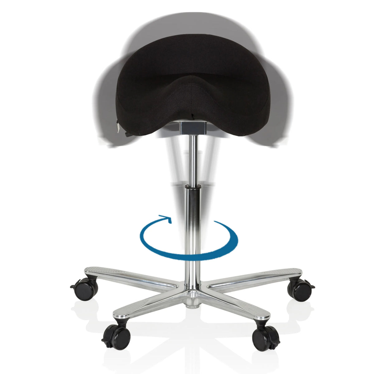 Drejefunktion på Sadelskammel MOVE-TEC 3D PRO I med sort sæde og fodkryds fra hjh OFFICE