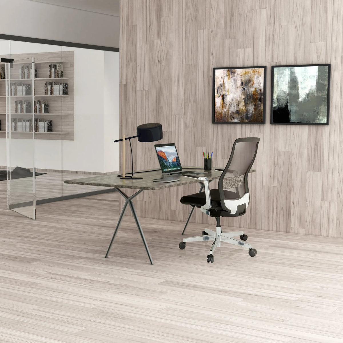 High-End-Bürostuhl FOUNTAINE PRO in Schwarz mit Netzrückenlehne und Armlehnen von hjh OFFICE
