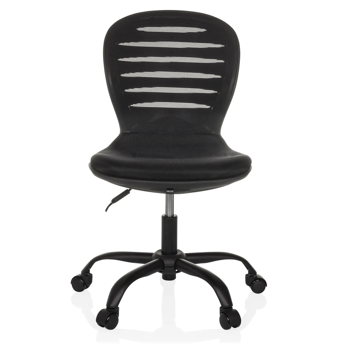 Sort Home Office kontorstol CASLA med netryg og femhjulet fodkryds fra hjh OFFICE – 360-graders visning (forfra 0°)
