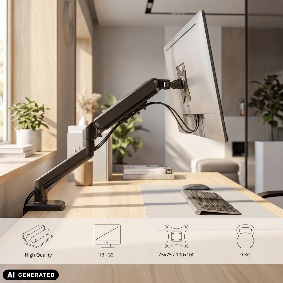Sort Ergomount GF1 skærmholder til skærme op til 32 tommer og 9 kg fra hjh OFFICE (AI-genereret billede)