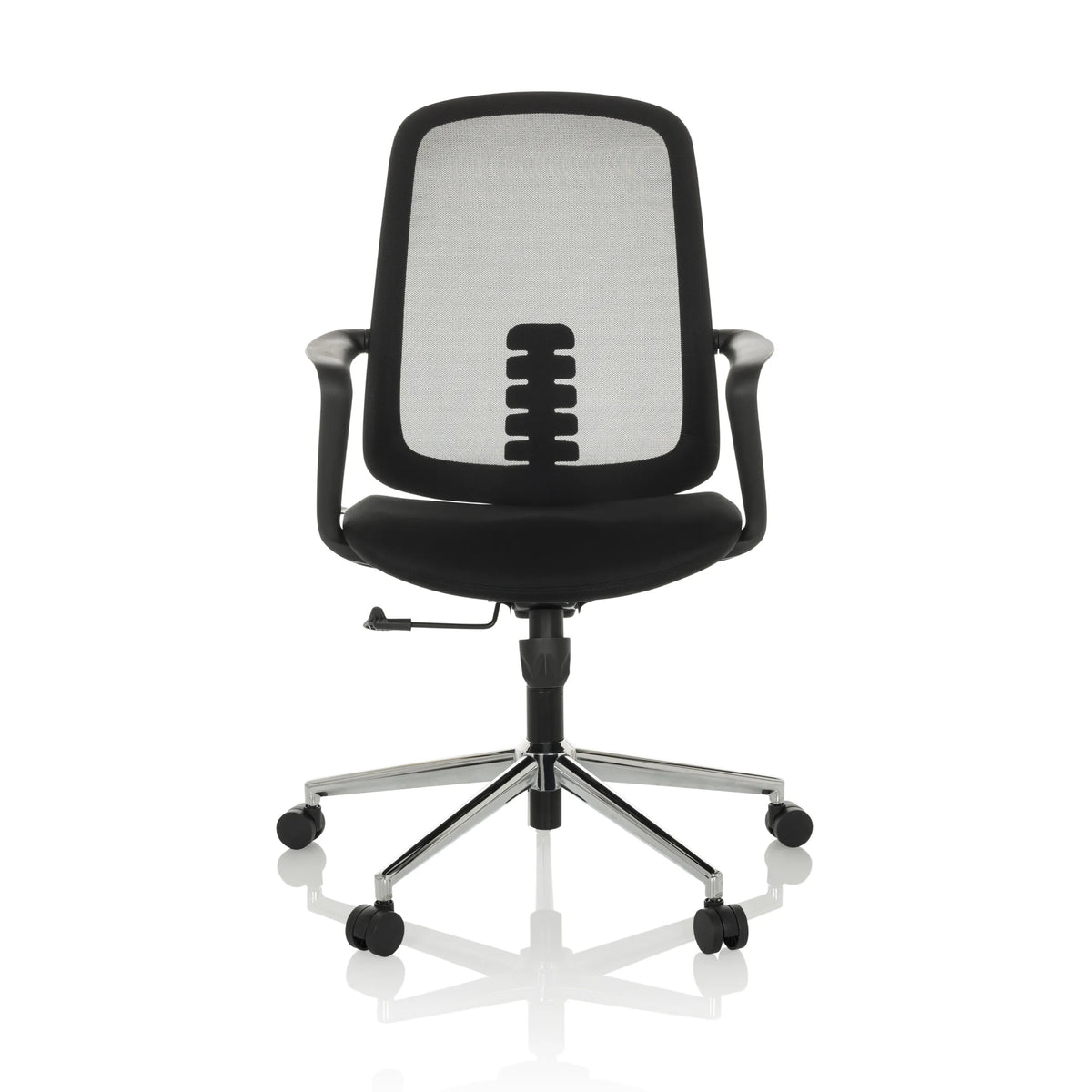 Sort Home Office kontorstol SEDIOLO B med netryg og femhjulet fodkryds fra hjh OFFICE – 360-graders visning (forfra 0°)