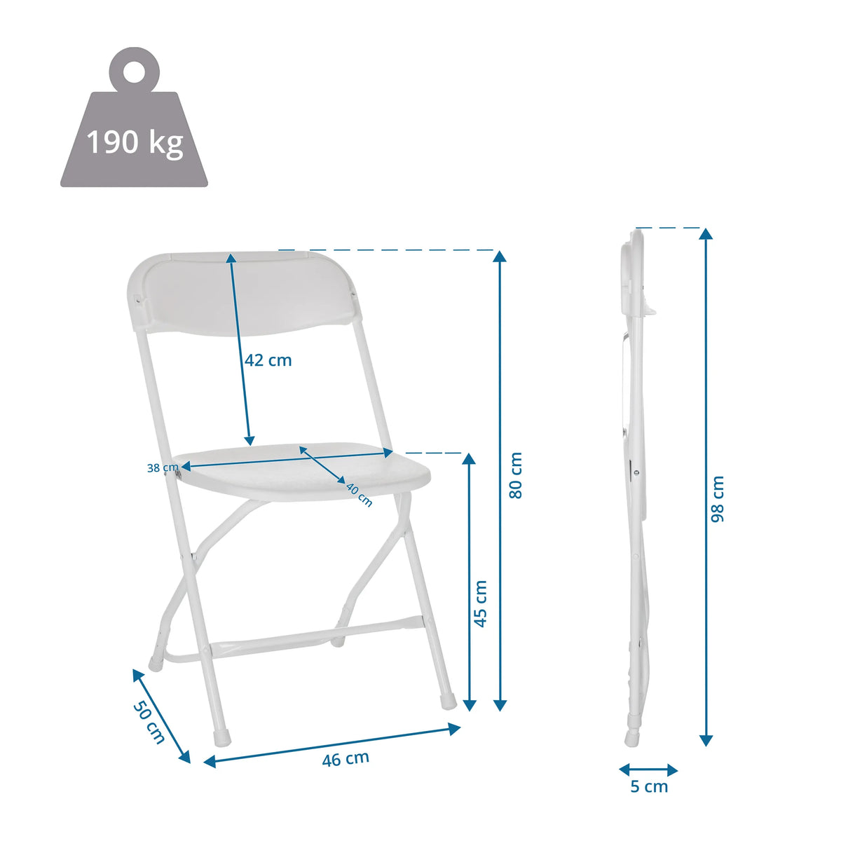 Teknisk tegning af Udendørs stol TUDELA XXL W med en højde på 80 cm og en belastningskapacitet på 190 kg fra hjh OFFICE