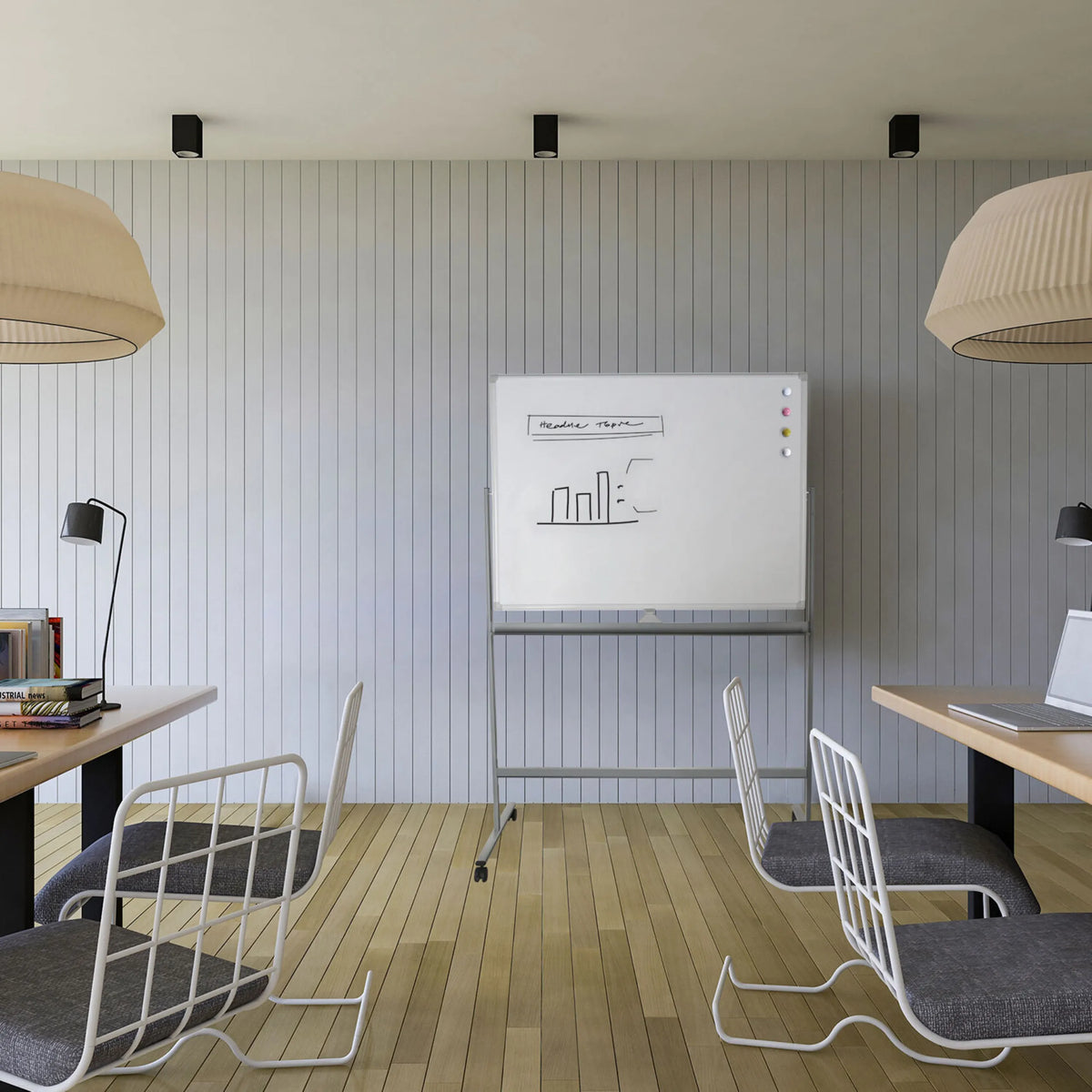 Tavle MULTIBOARD I i hvid og sølv på et stel med hjul i et moderne kontormiljø fra hjh OFFICE