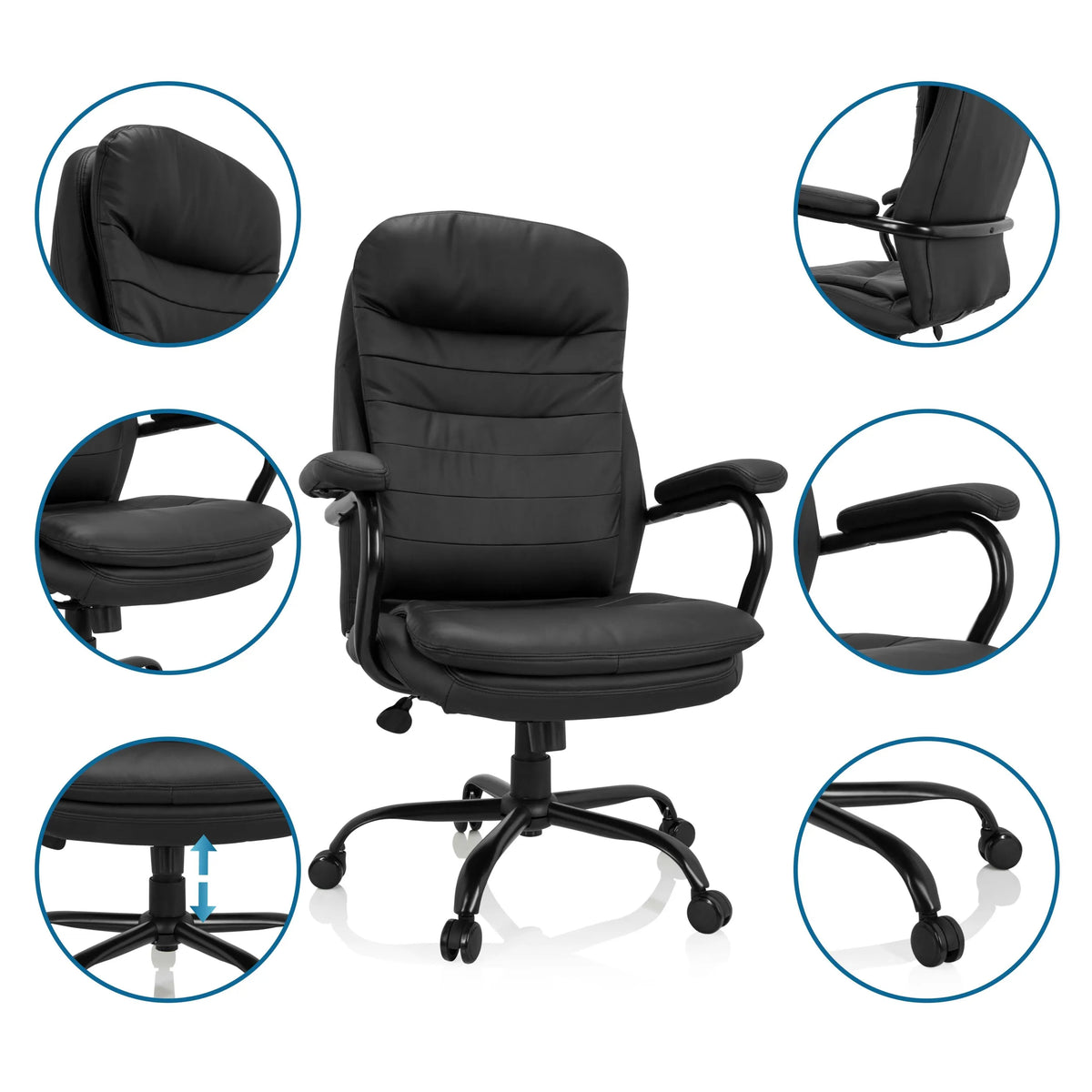 Sort drejestol RELAX XXL B i kunstlæder med detaljevisninger af armlæn og fodkryds fra hjh OFFICE