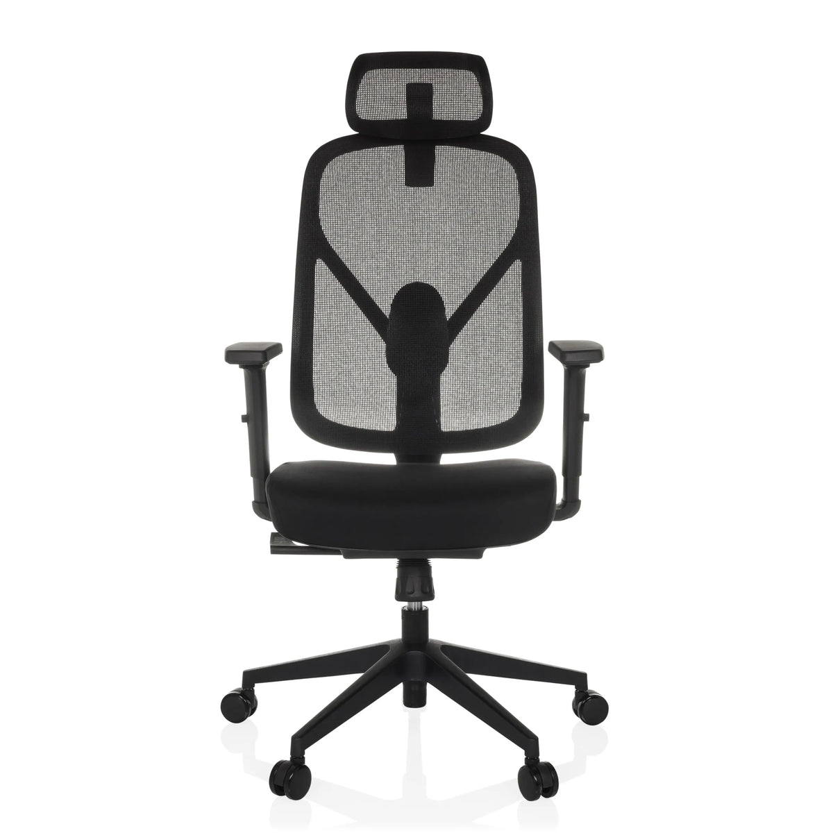 Sort Professionel kontorstol RALOO ECO med netryg og femstjernet fodkryds med hjul fra hjh OFFICE – 360-graders visning (forfra 0°)