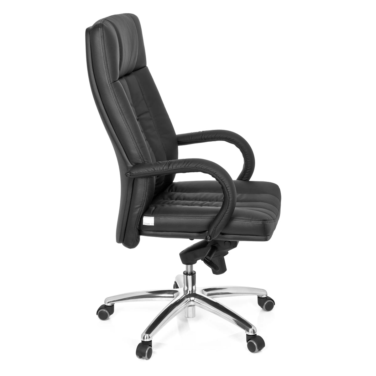 Sort drejestol XXL G 300 med stikninger, armlæn og femstjernet fodkryds med hjul fra hjh OFFICE – 360-graders visning (sideprofil 80°)