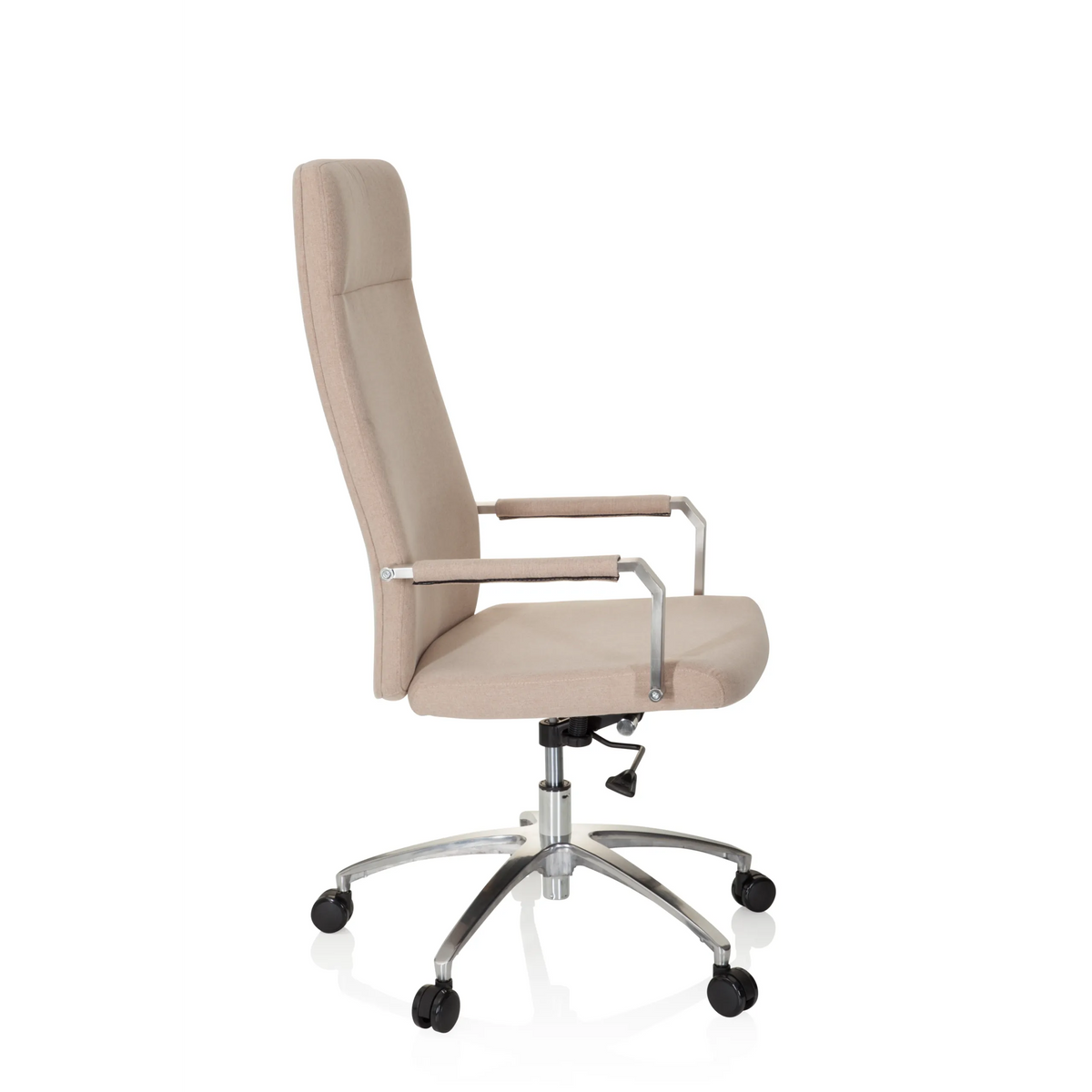 Beige Home Office kontorstol SARANTO PLUS I med armlæn og femhjulet fodkryds fra hjh OFFICE – 360-graders visning (sideprofil 80°)