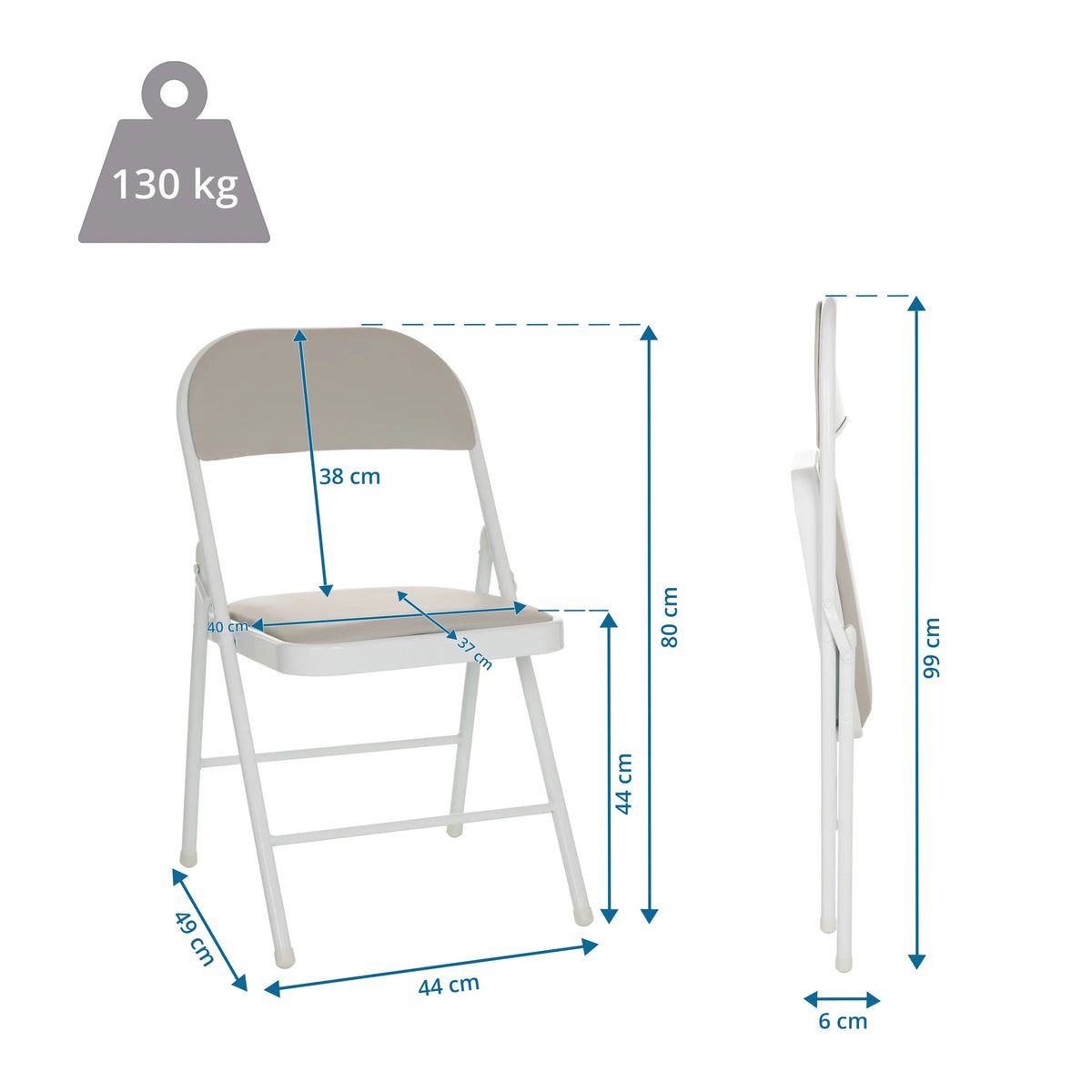 Måltegning af Klapstol TUDELA W med en total højde på 99 cm og en belastningskapacitet på 130 kg fra hjh OFFICE