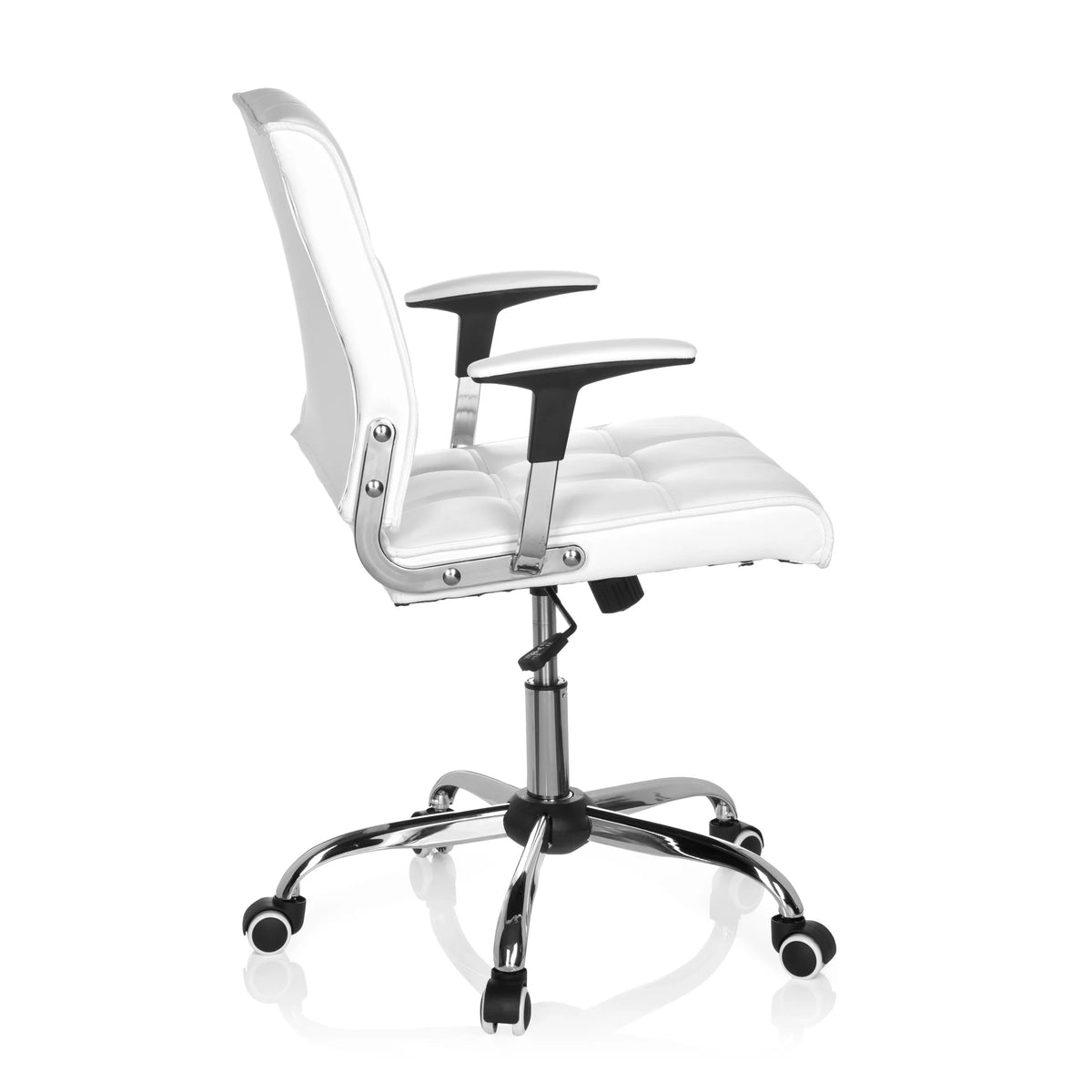Hvid Home Office kontorstol ERNESTO med quiltet polstring og femhjulet fodkryds fra hjh OFFICE – 360-graders visning (sideprofil 100°)