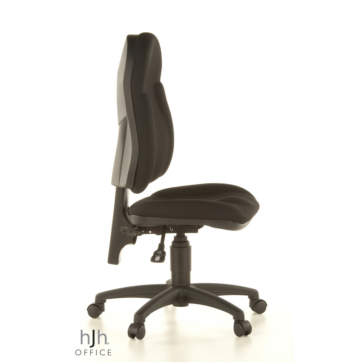 Sort Home Office kontorstol WELLPOINT 10 med stjernefod og fem hjul fra Topstar – 360-graders visning (sideprofil 80°)