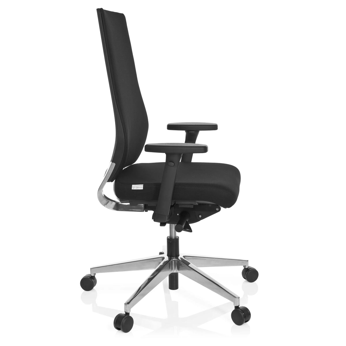 Sort Professionel kontorstol PRO-TEC 700 med armlæn og blankt femstjernet fodkryds med hjul fra hjh OFFICE – 360-graders visning (sideprofil 80°)