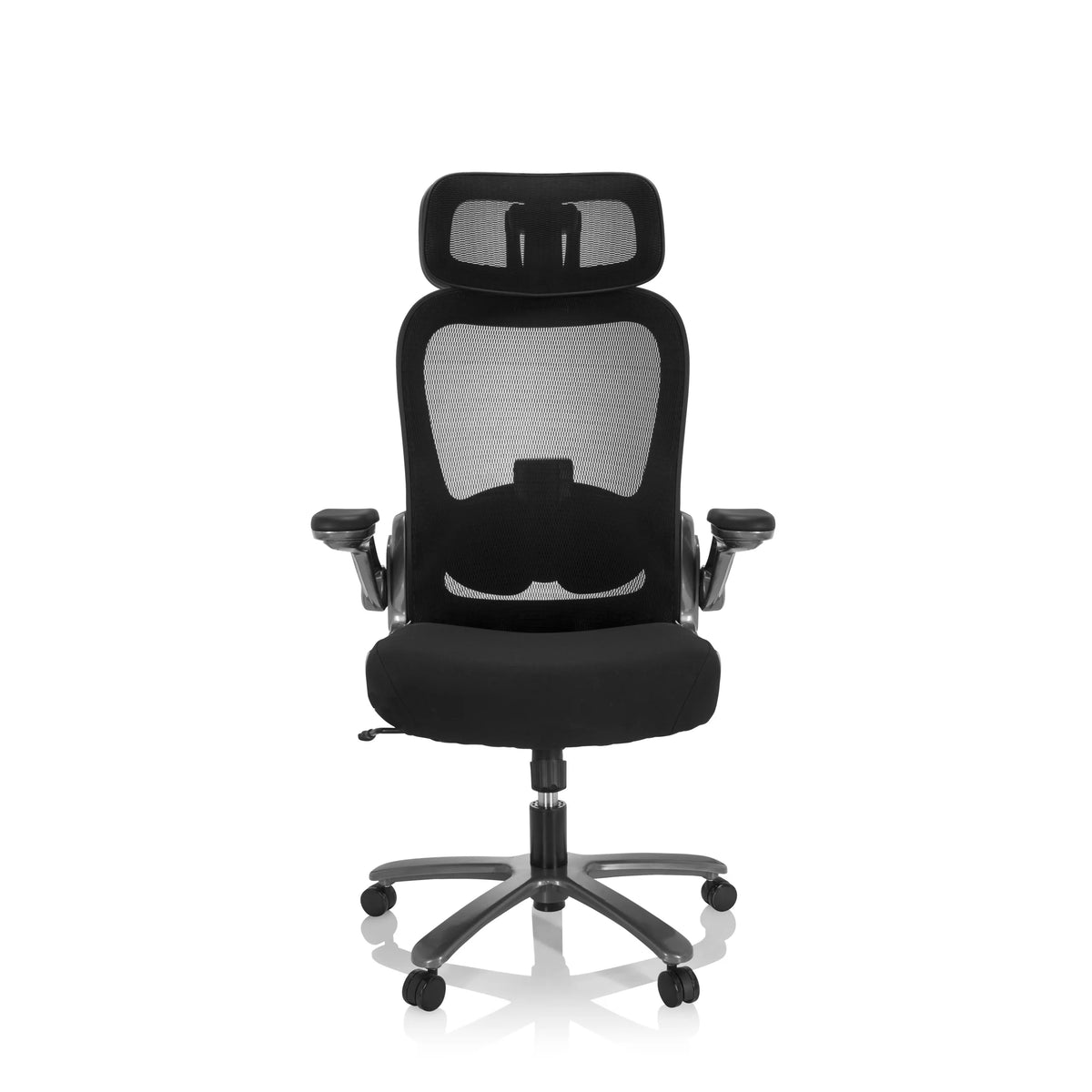 Sort XXL drejestol INSTRUCTOR T I PRO med netryg og femstjernet fodkryds med hjul fra hjh OFFICE – 360-graders visning (forfra 0°)