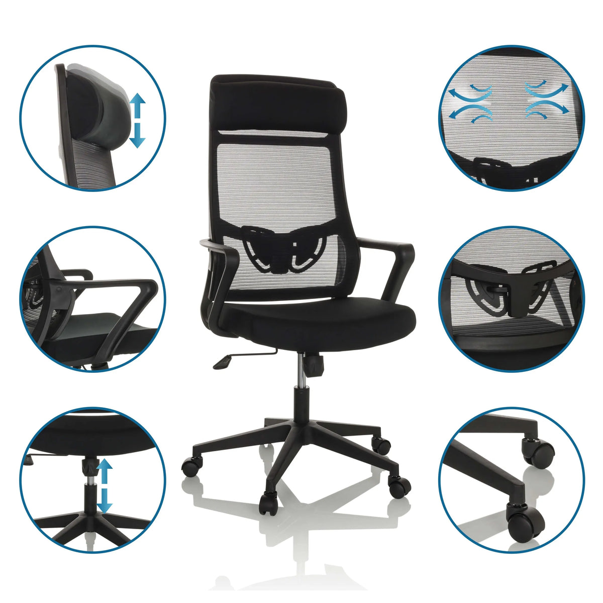 Home Office kontorstol NEKEO i sort med justerbare detaljer og hjul fra hjh OFFICE