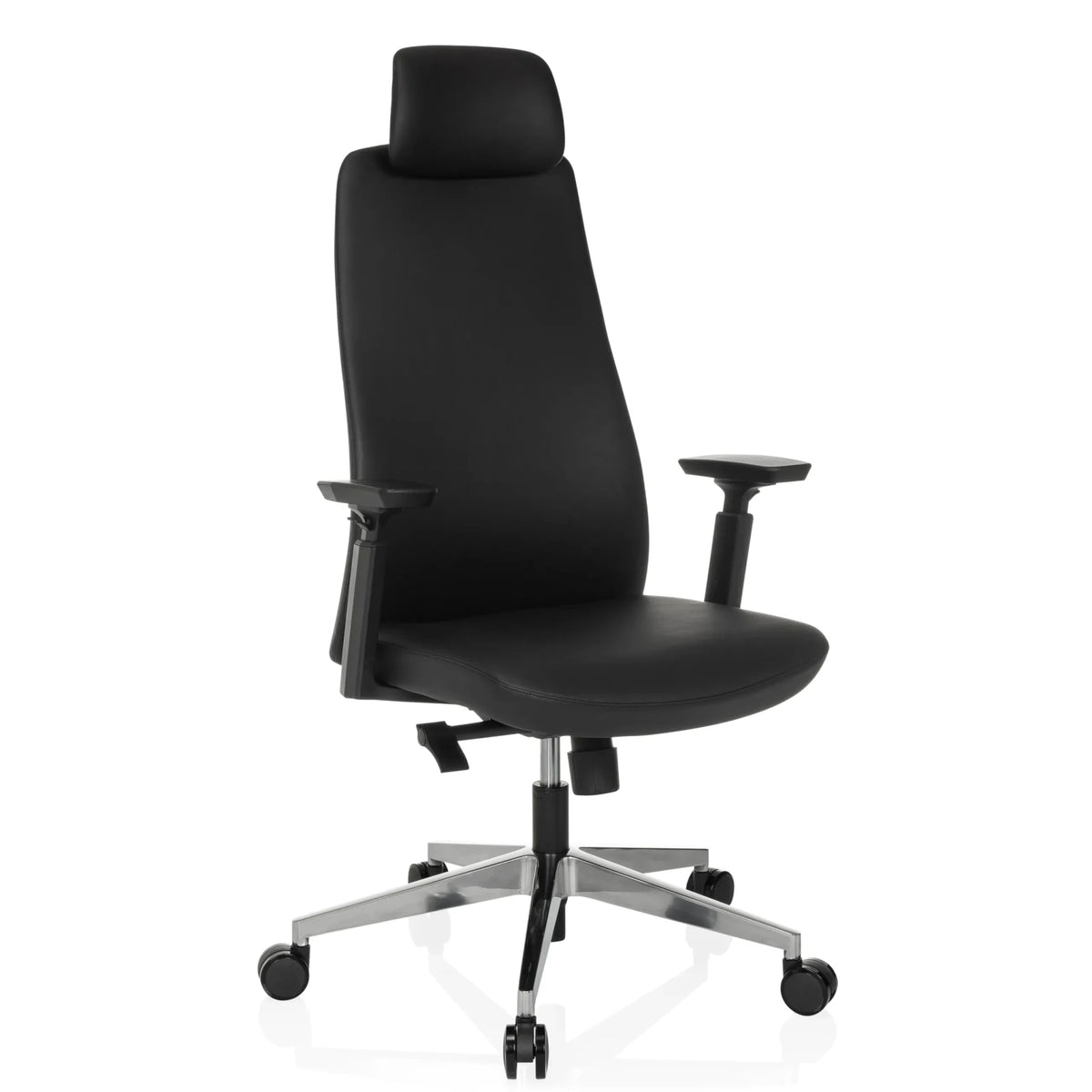 Sort Professionel chefstol YUCANO I med nakkestøtte og poleret stjernefod fra hjh OFFICE