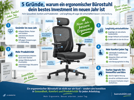5 Gründe, warum ein ergonomischer Bürostuhl dein bestes Investment im neuen Jahr ist. - buerostuhl24