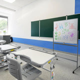 Whiteboard MULTIBOARD I in Weiß und Silber auf einem Gestell mit Rollen von hjh OFFICE