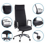 Luksus-chefstol ASPERA 20 i sort med detaljevisninger af polstring og hjul fra hjh OFFICE