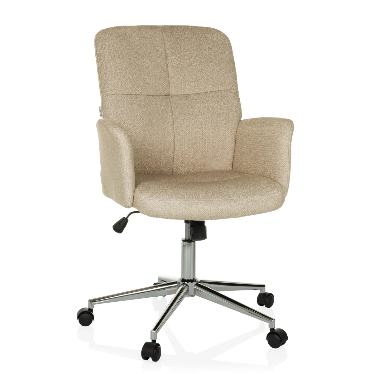 Beige Home Office kontorstol SOLAO 400 med polstrede armlæn og femhjulet fodkryds fra hjh OFFICE – 360-graders visning (forfra 15°)