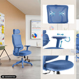 Blå Ergomy Colore Home Office kontorstol med netryglæn og justerbar mekanisme fra MyBuero (AI-genereret billede)
